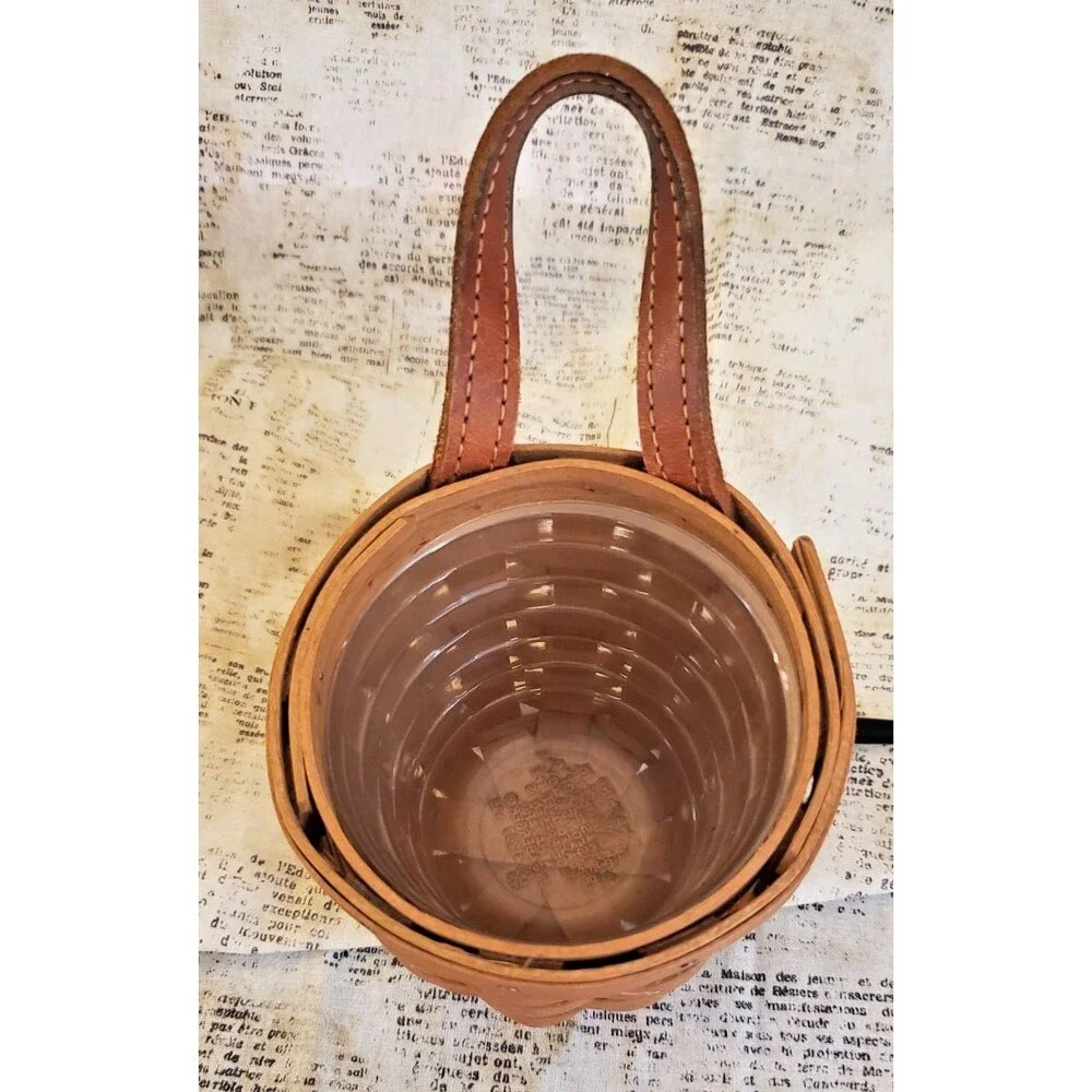 Cottagecore Small Hanging Longaberger Basket with Leather Handle - Signed 2003